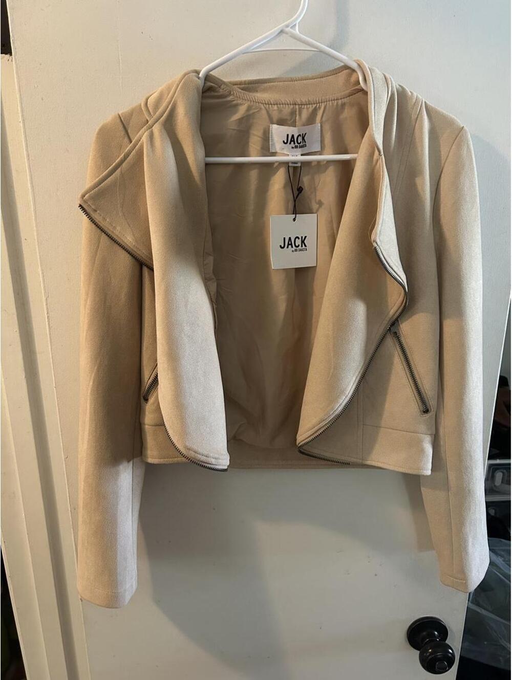 NWT Jack by BB Dakota cream faux sued open front jacket w/ zipper detail size XS